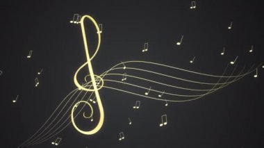 Koyu arkaplanda Treble Clef ve Dönen Müzik Notaları, döngü animasyonu 4K, hareket grafikleri