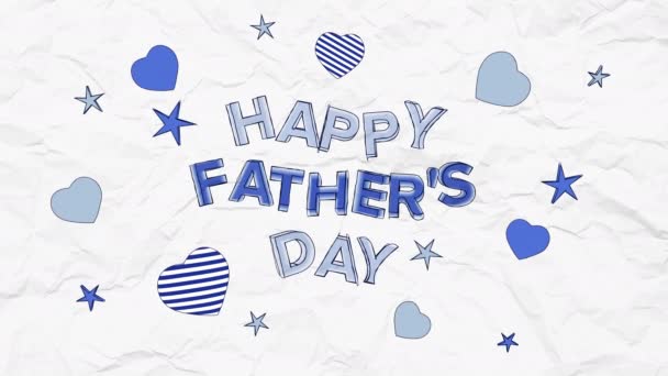 Happy Fathers Day, animation de dessin animé 4K avec des cœurs et des étoiles, motion graphics — Video