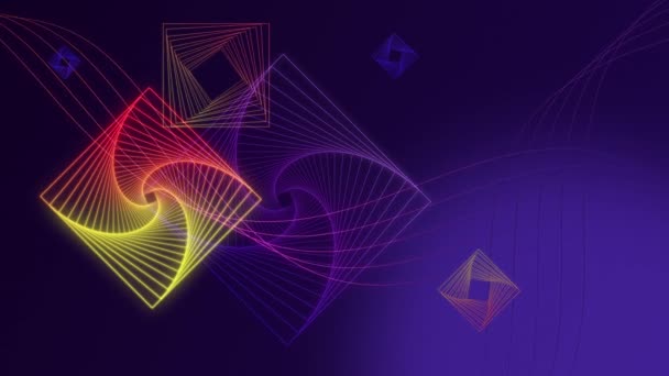 Mor arkaplanda renkli şekiller, geometrik çizgi sanat animasyonu 4K, hareket grafikleri — Stok video
