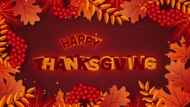 Happy Thanksgiving Grußwort Text mit bunten Herbstblättern — Stockvideo