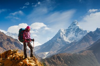 Himalaya dağlarında yürüyüş.