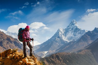 Hiking in Himalaya mountains. clipart