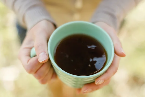 Női kezek csésze tea — Stock Fotó