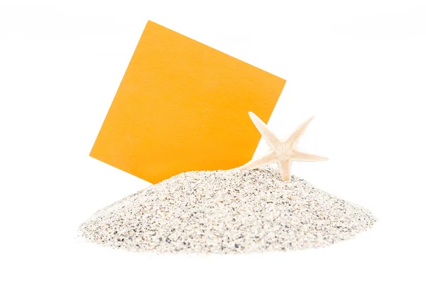 Beach sand, starfish and paper — Stock Photo, Image