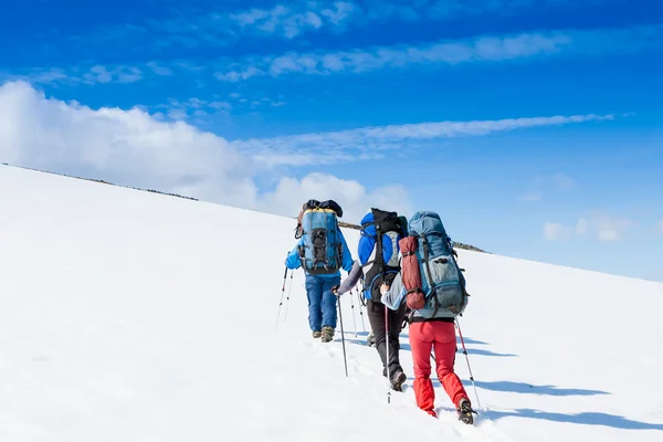 Dağlarda yürüyüş yapan takım — Stok fotoğraf