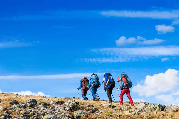 Equipe de caminhantes nas montanhas — Fotografia de Stock