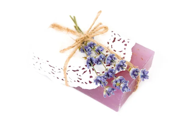 Soap with blue lavender flowers — Stock Photo, Image