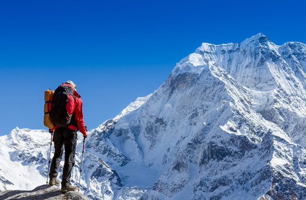 hiker in Himalayas mountains