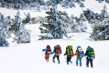 Dağlarda bir grup yürüyüşçü