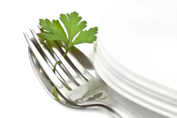 Persilja blad på gaffeln — Stockfoto
