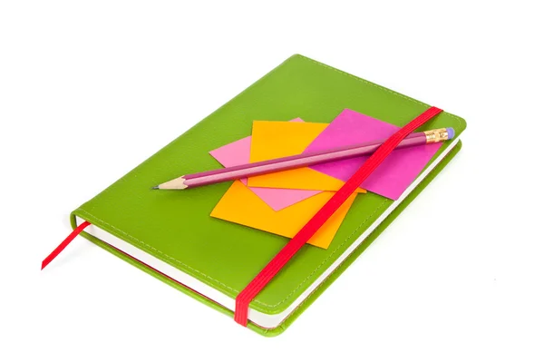 Pensil di Notebook hijau — Stok Foto