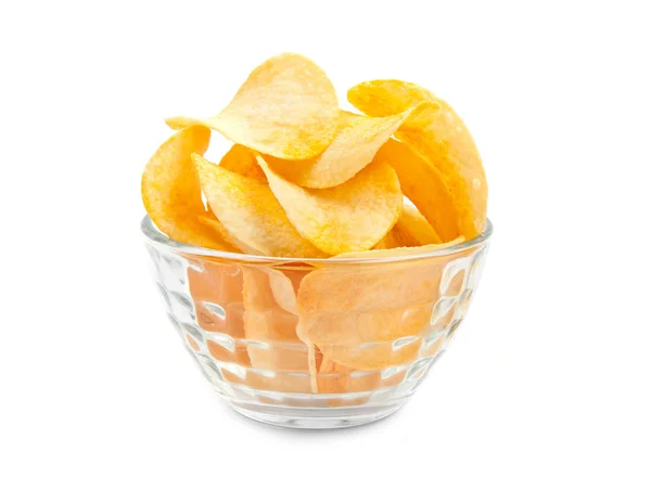 Potato chips in een glazen kom — Stockfoto