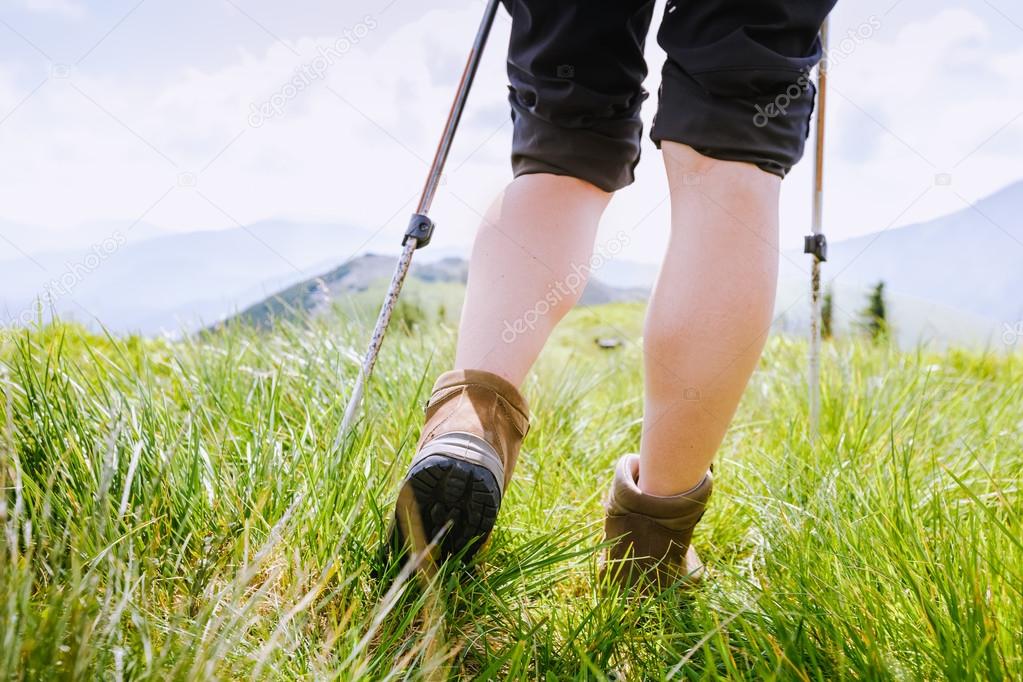 Hiking boots in outdoor action