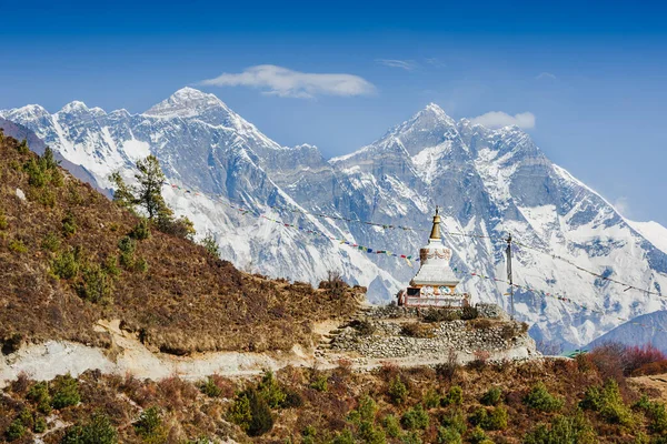 Schöne Landschaft Des Himalaya Gebirges Mit Tenzing Buddhistischen Stupa Everest — Stockfoto