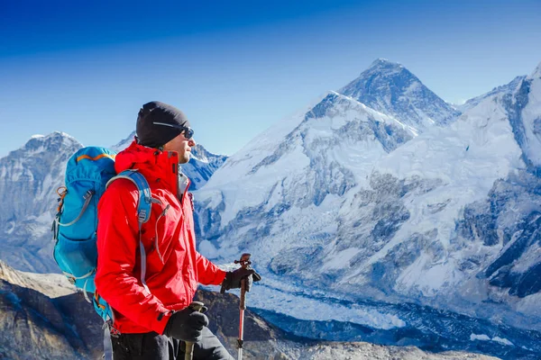 Caminhadas Nas Montanhas Himalaia Cara Cara Com Monte Everest Montanha — Fotografia de Stock