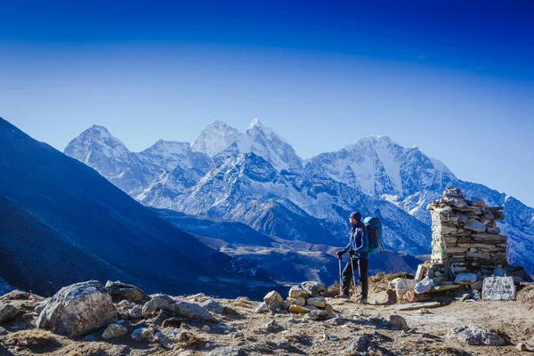 Wandelen Himalaya Bergen Reizen Sport Lifestyle Concept Everest Basiskamp Trek — Stockfoto