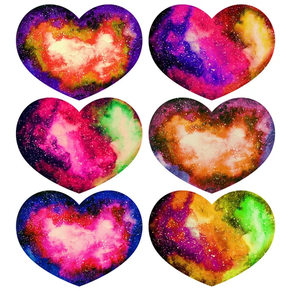 Akvarell Galaxy hjärtan — Stockfoto