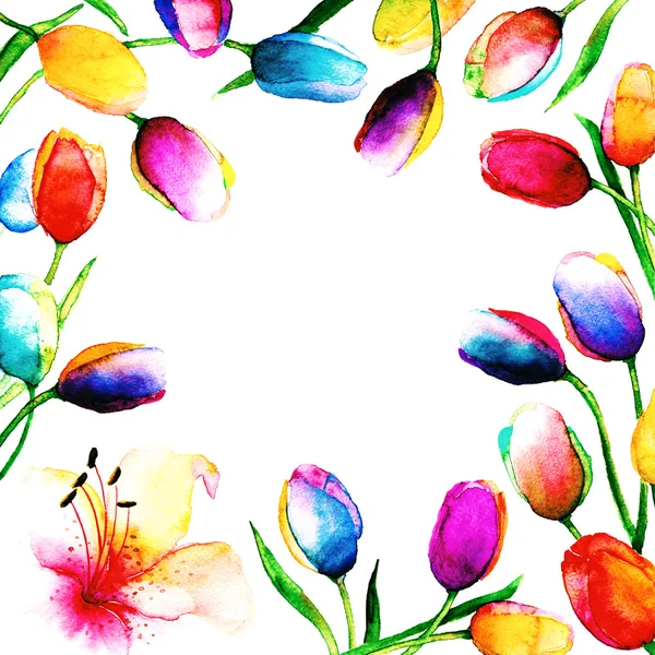 Akvarell ram av tulpaner — Stockfoto