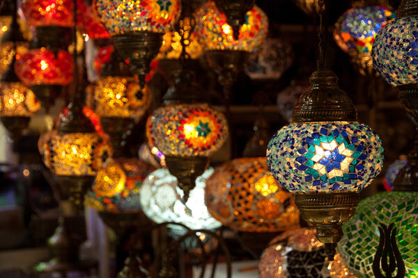 Multi-colored lamp hanging at the Grand Bazaar in Istanbul.