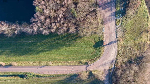 Forme geometriche a vista ariale nel terreno dei campi agricoli, riprese dall'alto con drone — Foto Stock