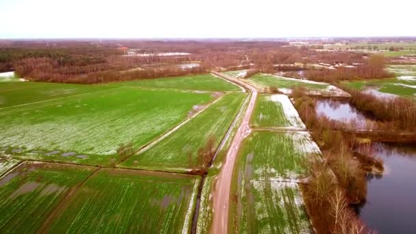 Εναέρια Cinematic κλιπ, Drone πετούν πάνω από ένα αγρόκτημα κατά τη διάρκεια της δύσης — Αρχείο Βίντεο