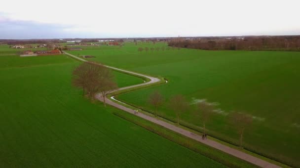 Clip cinematográfico aéreo, Drone volando sobre un campo agrícola durante la puesta del sol — Vídeos de Stock
