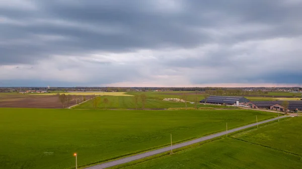 Landelijke weg door het platteland. Rijen van Farmfields. Zomer Landschap. LuchtDrone View. — Stockfoto