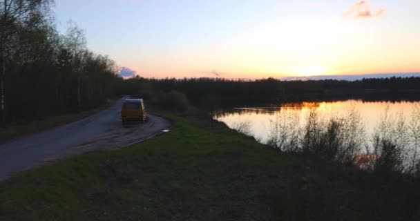 Panning Sunset over a forest Lake in Beerse, Belgium, Europe — Stok Video