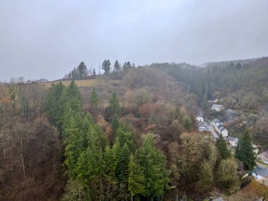 Esch-Sur-Sure, Wiltz, Grand Duche De Lüksemburg, 7 Aralık 2025, Kümelenmiş Evleri, Çam Tepesi yamaçları, Pist Çukuru, Sürdürülebilir Cepler