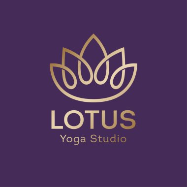 Lotus logosu. Yoga stüdyosu ikonu. Lotus çiçeği altın çizgilerden oluşur. Birinci sınıf logo.