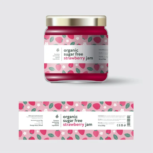 Strawberry Jam Label Packaging Jar Cap Label White Strip Text — Stock Vector