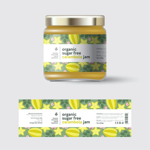 Star Fruit Carambola Jam Label Packaging Jar Cap Label White — Stock Vector