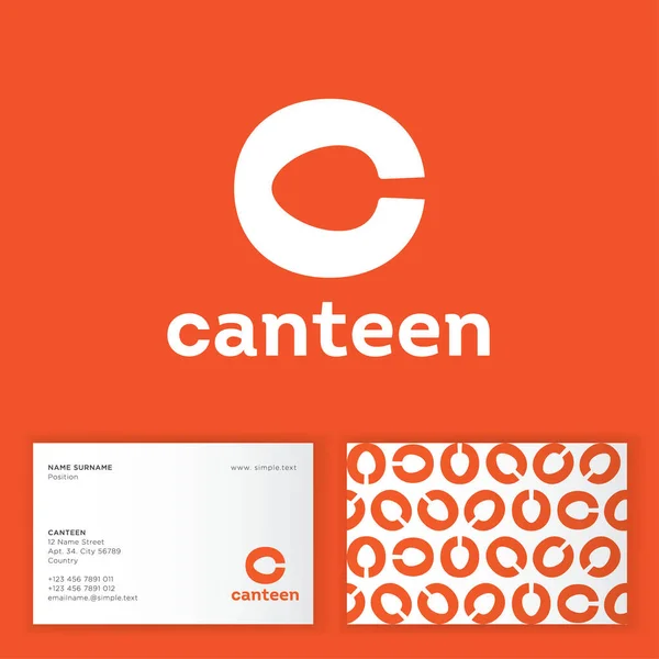 Canteen Bistro Cafe Logo Letter Spoon Isolated Orange Background Identity — Stock Vector