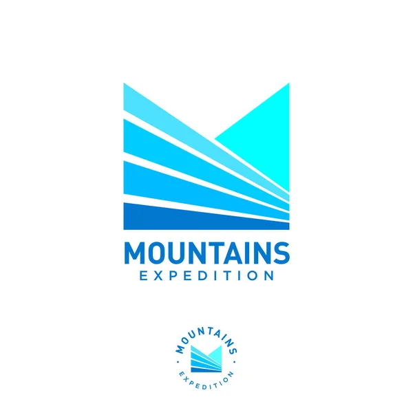 山地探险队的标志M字母表字母M喜欢山野和蓝色的山峰 标志可用于商务 极端设备 登山旅游 — 图库矢量图片