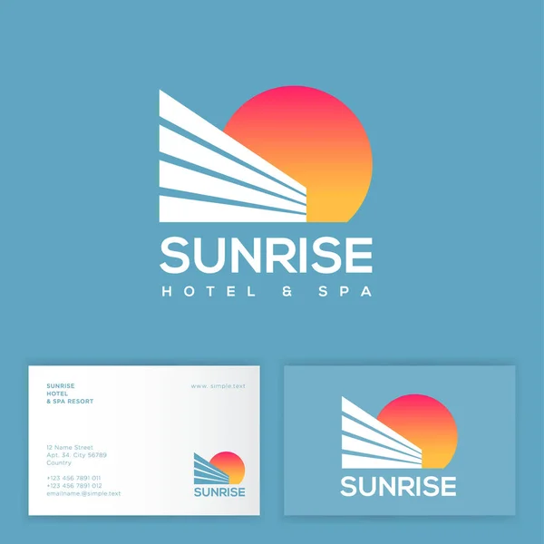 Logo Sunrise Sunrise Hotel Resort Simbolo Hotel Sole Identità Biglietto — Vettoriale Stock