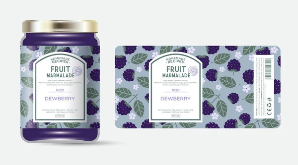 Label Packaging Dewberry Marmalade Jar Label Text Frame Stamp Sugar — Stock Vector