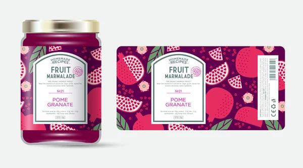 Label Packaging Pomegranate Marmalade Jar Label Text Frame Stamp Sugar — Stock Vector
