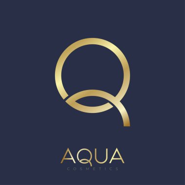 Q altın baş harfleri. Aqua logosu. Logo iş, kuyumcu, yüzme, kozmetik, kaplıca ve güzellik salonu için kullanılabilir..