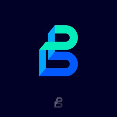 B harfleri. Bina logosu. B harfi eğri renkli kurdelelerden oluşur. Origami logosu. Ağ simgesi.