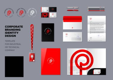 Kağıt Fabrikası logosu. Kıvrımlı, kıvrımlı ögesi olan kırmızı P monogramı.