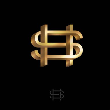 H ve S harfleri. Monogram hacimsel harflerden oluşur, çaprazlanmış, imkansız şekiller.