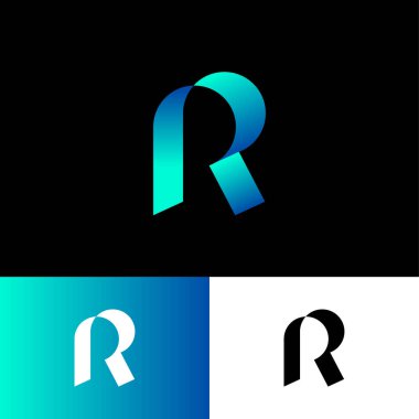 R origami logosu. İpek kurdele ya da kağıt şerit gibi R harfi. İş simgesi, İnternet, Web uygulaması, çevrimiçi dükkan.