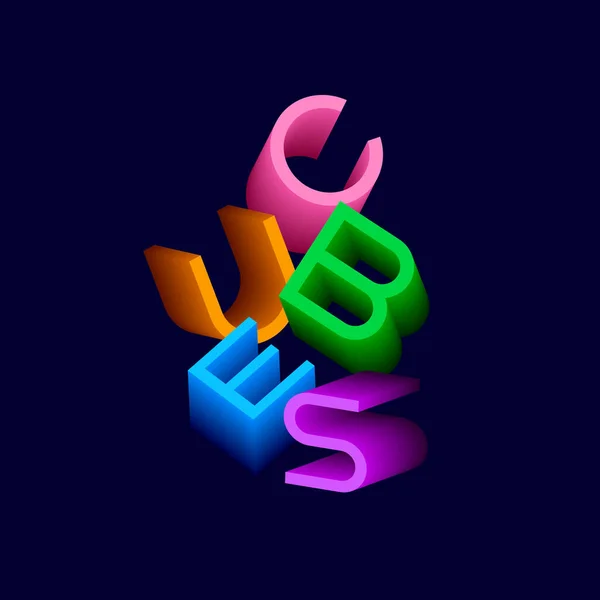 Cubes Typografische Komposition Volumenbeschriftung Wie Isometrische Projektion Illusion — Stockvektor