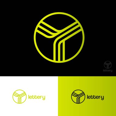 Y harfi çemberin içinde. Monogram bazı satırlardan oluşur. İş, internet, web tasarımı, uygulama, çevrimiçi dükkan, etiket veya ambalaj amblemi.