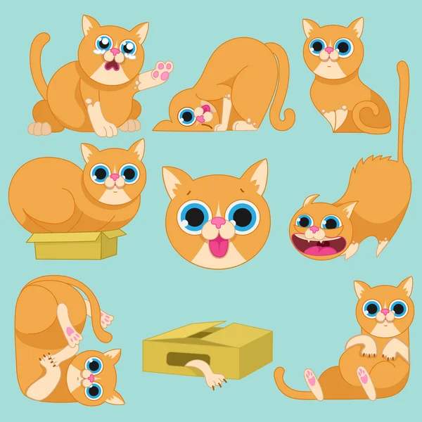 Gato rojo en diferentes emociones . — Vector de stock