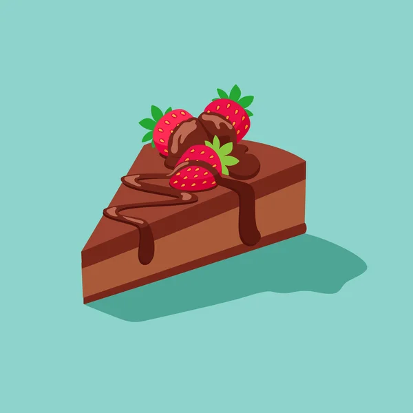 Stuk chocolade cake met aardbeien — Stockvector