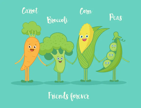 Lustiges Gemüse, das Händchen hält. — Stockvektor