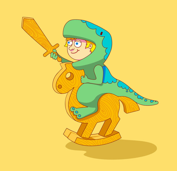 Little Boy riding a wooden horse