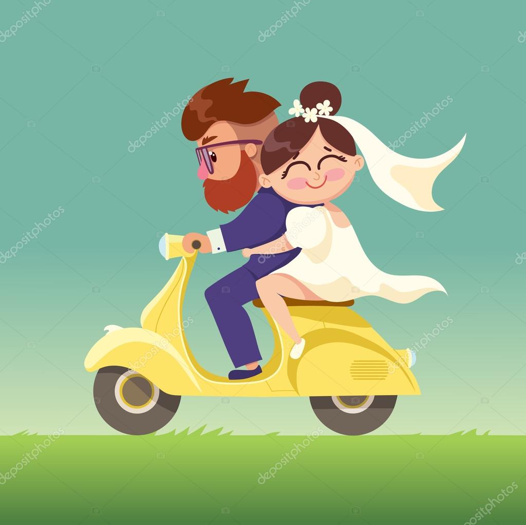 The Newlyweds Go On A Moped Stock Vector Image By ©kalitakatsiaryna