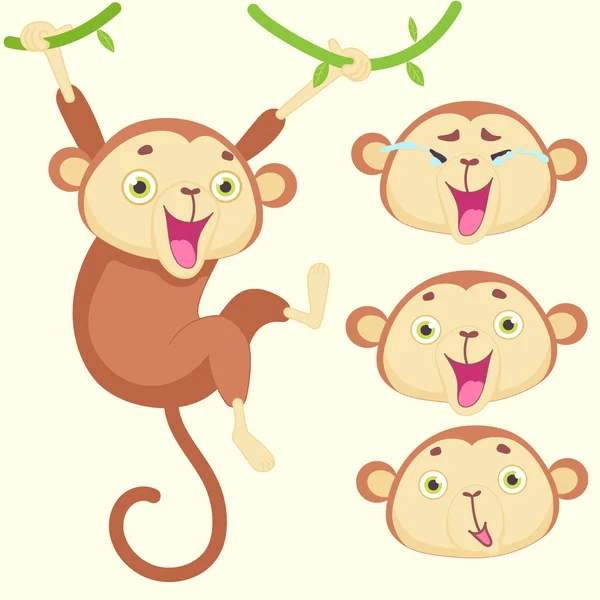 Cartoon monkey with emotions — Stock Vector